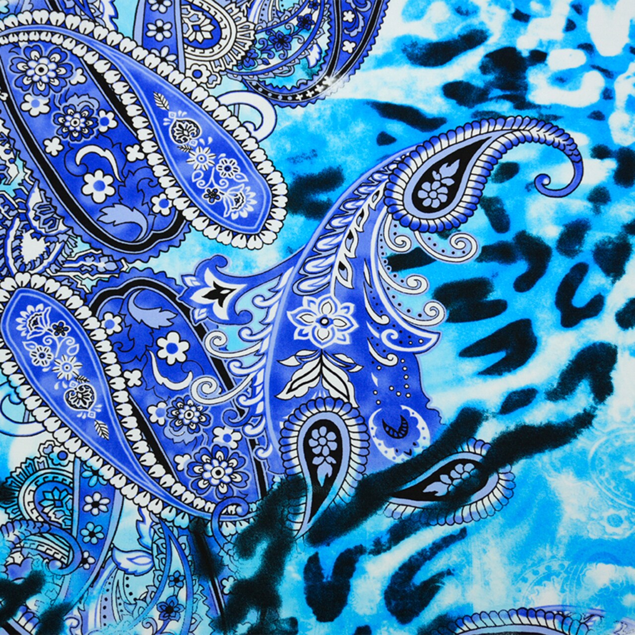 Blue-Multi Poly Stretch Paisley Print ITY Jersey Knit Fabric By the Yard